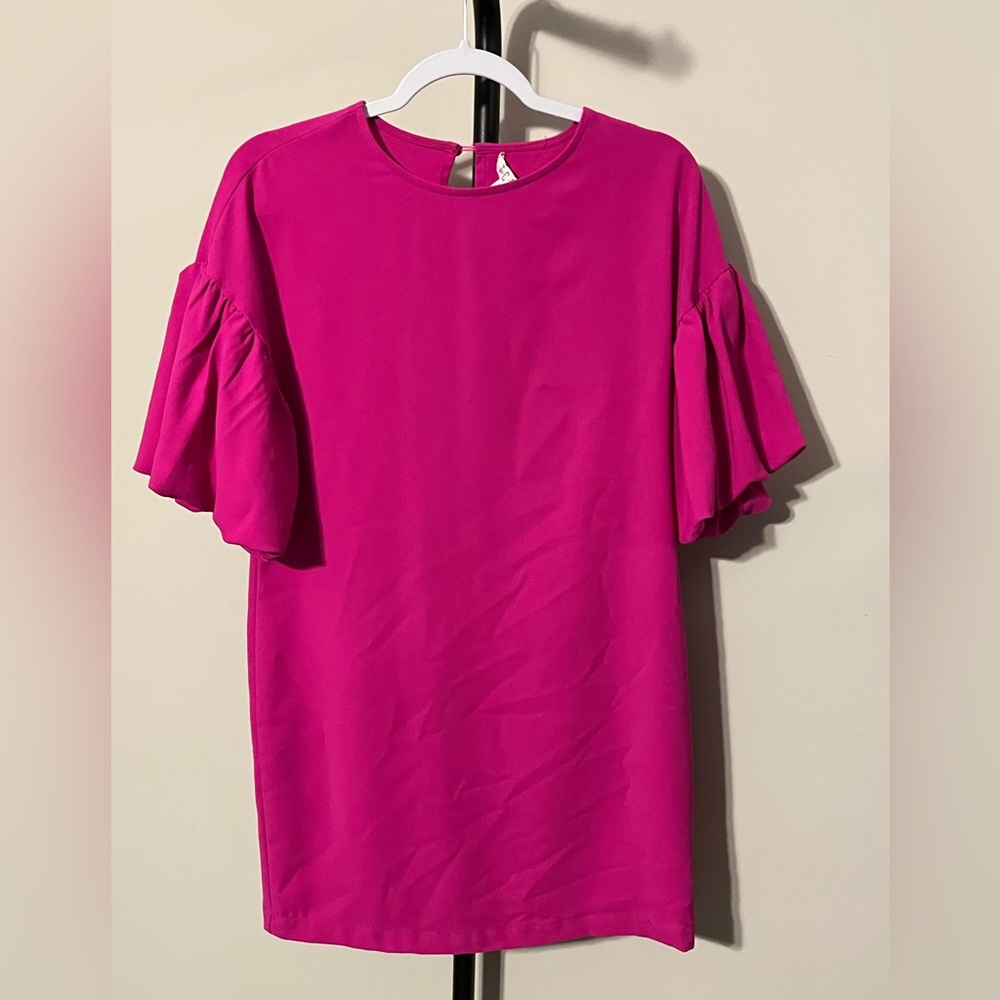 TCEC Fuchsia Ruffled Sleeve Mini Dress - Picture 2 of 7